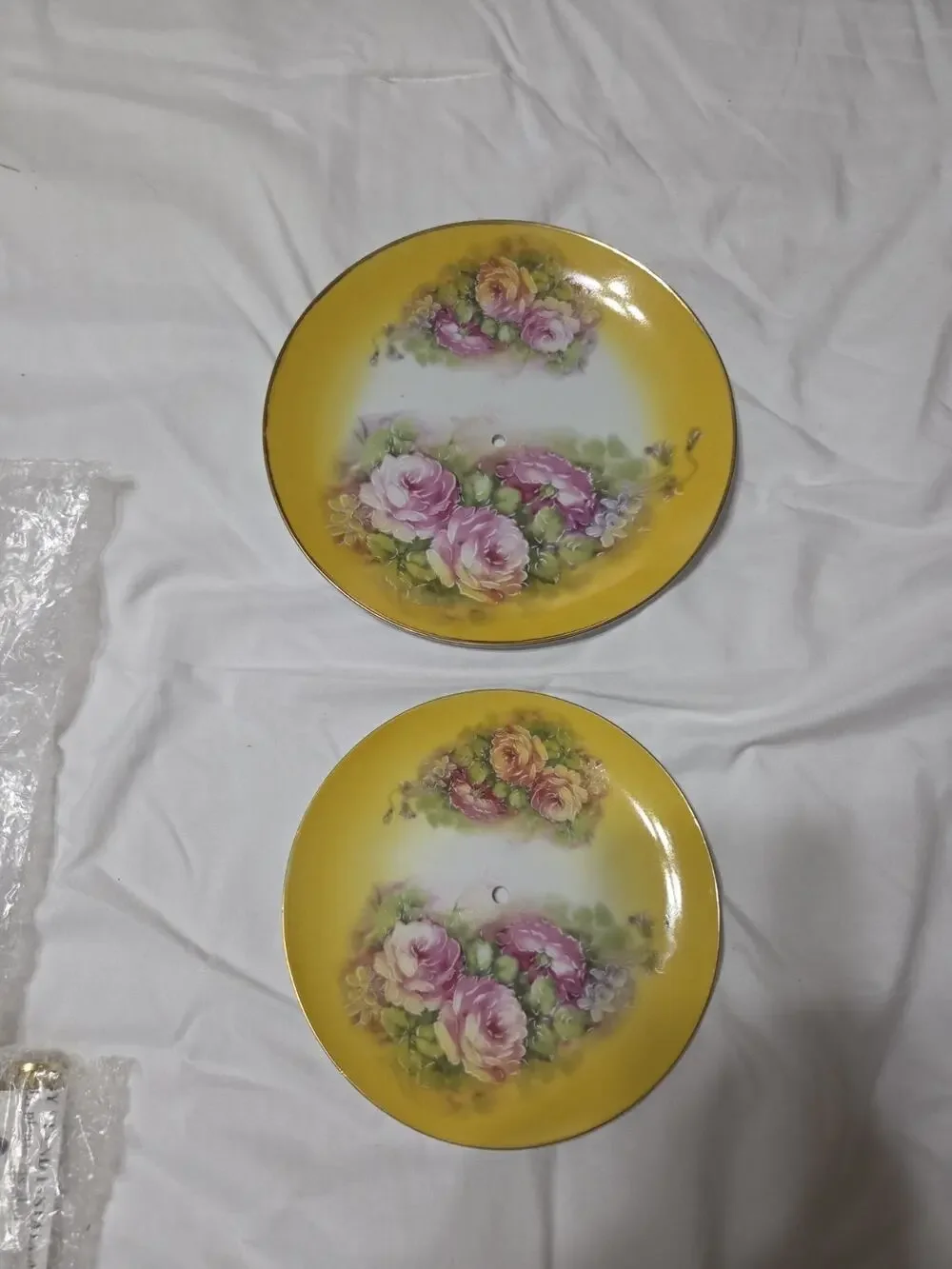 Vintage 1898 China Company 2 Layer Tiered Tray Large Pink Roses Yellow Backgroun